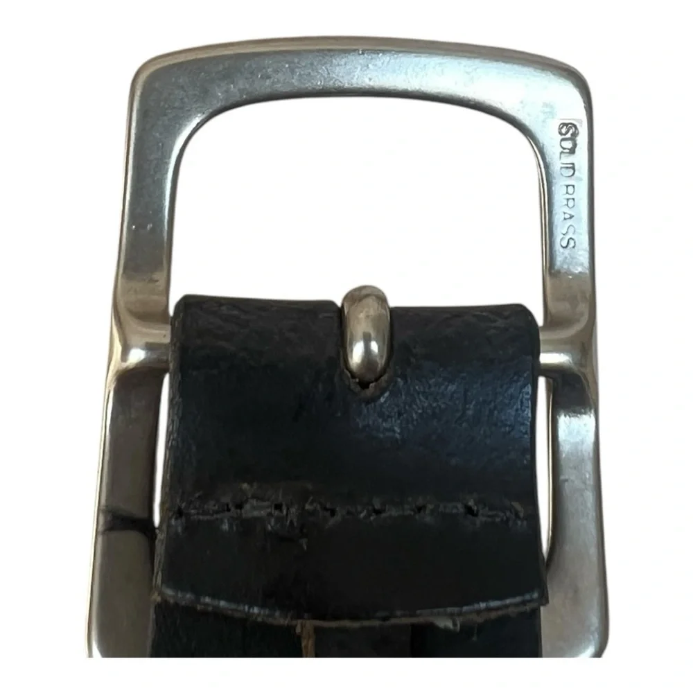 Classic Black Leather Belt with Silver Square Buckle